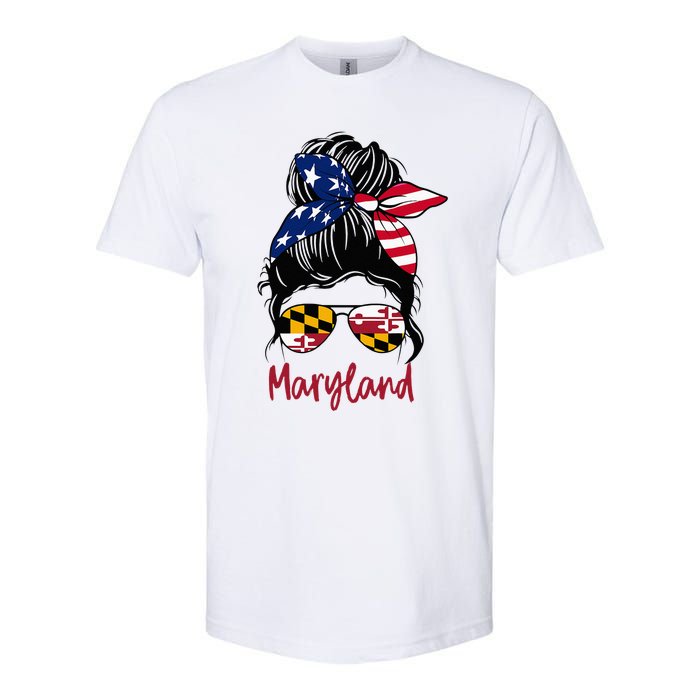 Maryland Girl Maryland Flag State Girlfriend Messy Bun Softstyle CVC T-Shirt