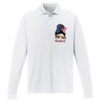 Maryland Girl Maryland Flag State Girlfriend Messy Bun Performance Long Sleeve Polo