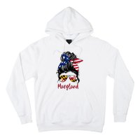 Maryland Girl Maryland Flag State Girlfriend Messy Bun Hoodie