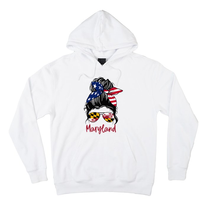 Maryland Girl Maryland Flag State Girlfriend Messy Bun Hoodie