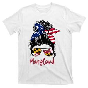 Maryland Girl Maryland Flag State Girlfriend Messy Bun T-Shirt