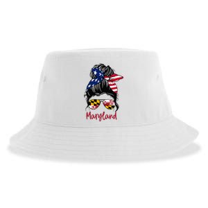 Maryland Girl Maryland Flag State Girlfriend Messy Bun Sustainable Bucket Hat