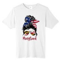 Maryland Girl Maryland Flag State Girlfriend Messy Bun Tall Fusion ChromaSoft Performance T-Shirt