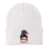 Maryland Girl Maryland Flag State Girlfriend Messy Bun Knit Cap Winter Beanie