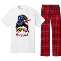 Maryland Girl Maryland Flag State Girlfriend Messy Bun Pajama Set