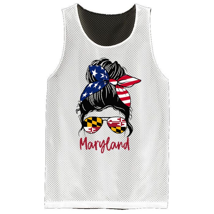 Maryland Girl Maryland Flag State Girlfriend Messy Bun Mesh Reversible Basketball Jersey Tank