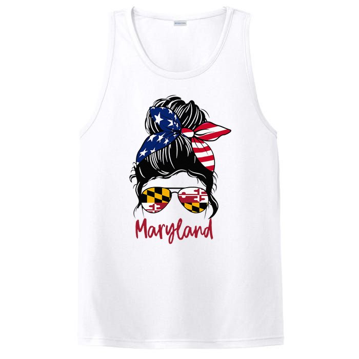 Maryland Girl Maryland Flag State Girlfriend Messy Bun PosiCharge Competitor Tank