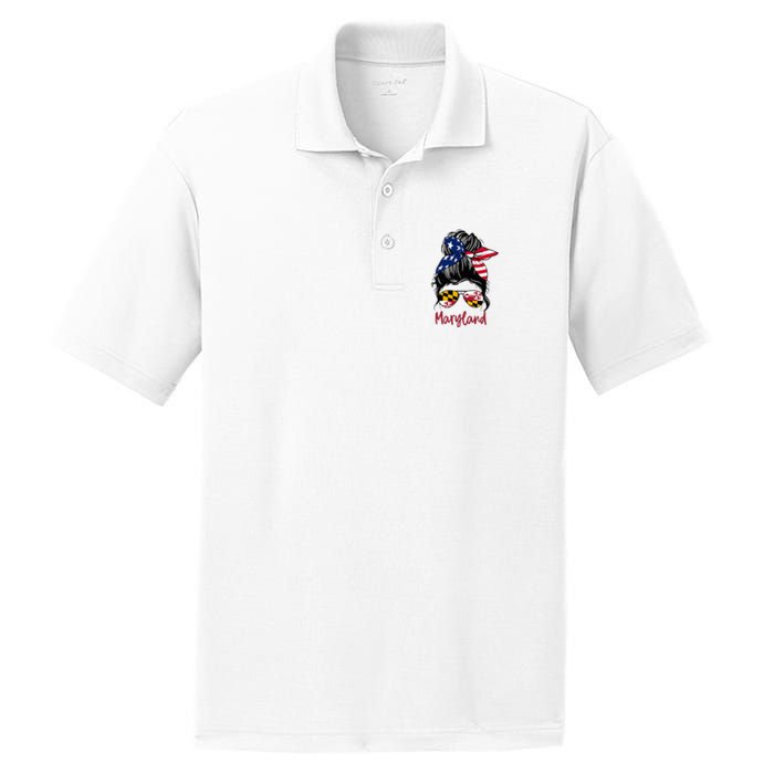 Maryland Girl Maryland Flag State Girlfriend Messy Bun PosiCharge RacerMesh Polo