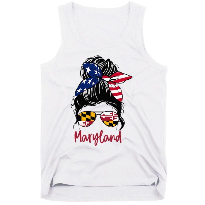 Maryland Girl Maryland Flag State Girlfriend Messy Bun Tank Top