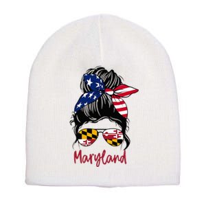 Maryland Girl Maryland Flag State Girlfriend Messy Bun Short Acrylic Beanie