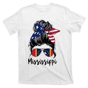 Mississippi Girl Mississippi Flag State Girlfriend Messy Bun T-Shirt