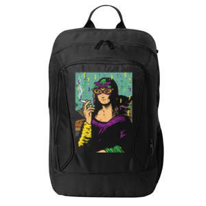 Mardi Gras Mona Lisa Smoking Weed Cannabis 420 Stoner Gift Great Gift City Backpack