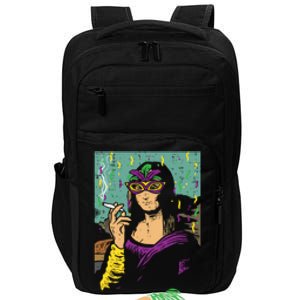 Mardi Gras Mona Lisa Smoking Weed Cannabis 420 Stoner Gift Great Gift Impact Tech Backpack