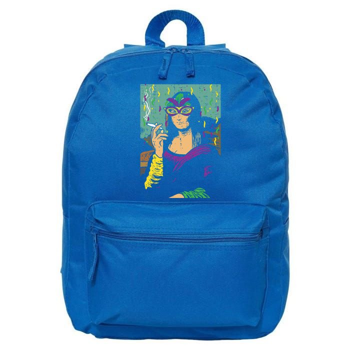 Mardi Gras Mona Lisa Smoking Weed Cannabis 420 Stoner Gift Great Gift 16 in Basic Backpack