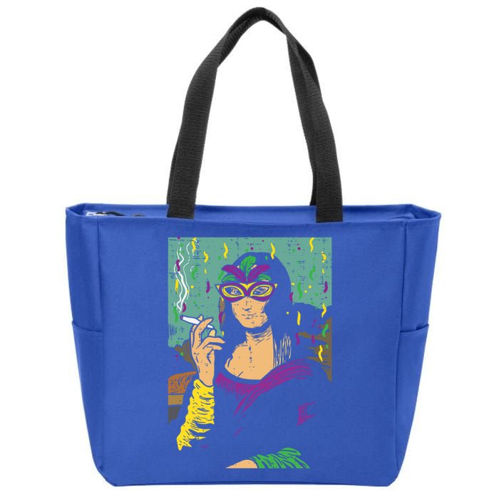 Mardi Gras Mona Lisa Smoking Weed Cannabis 420 Stoner Gift Great Gift Zip Tote Bag