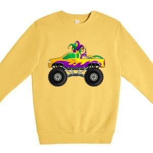 Mardi Gras Monster Truck Beads Jester Hagreat Gift Gift Premium Crewneck Sweatshirt