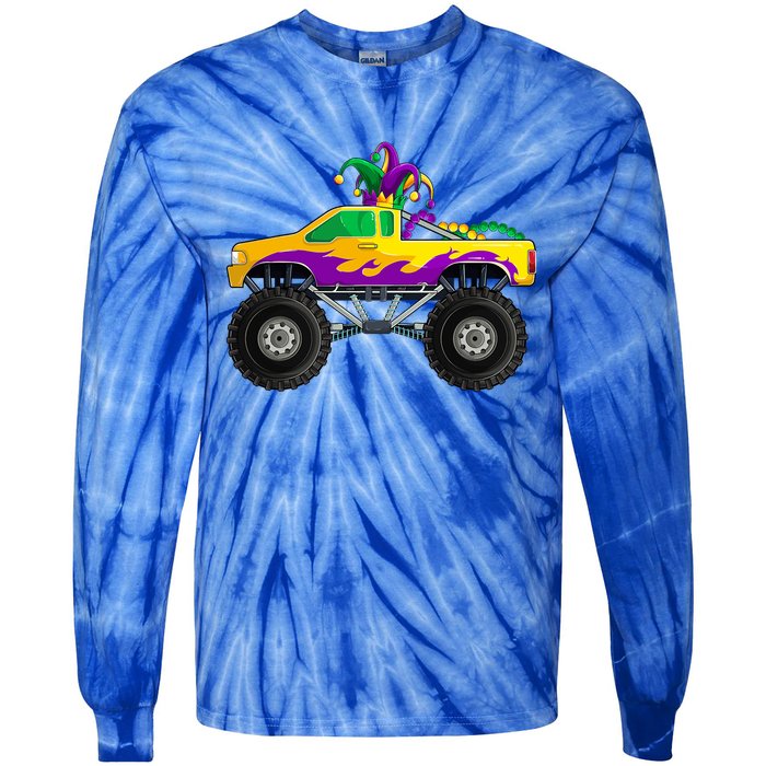 Mardi Gras Monster Truck Beads Jester Hagreat Gift Gift Tie-Dye Long Sleeve Shirt