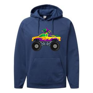 Mardi Gras Monster Truck Beads Jester Hagreat Gift Gift Performance Fleece Hoodie