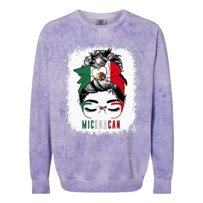 Michoacan Girl Messy Bun Bandana And Glasses Mexico Mexican Colorblast Crewneck Sweatshirt