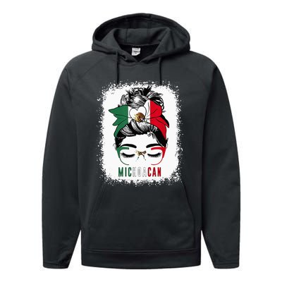 Michoacan Girl Messy Bun Bandana And Glasses Mexico Mexican Performance Fleece Hoodie