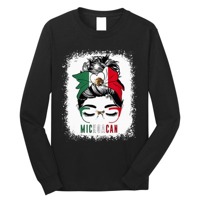 Michoacan Girl Messy Bun Bandana And Glasses Mexico Mexican Long Sleeve Shirt