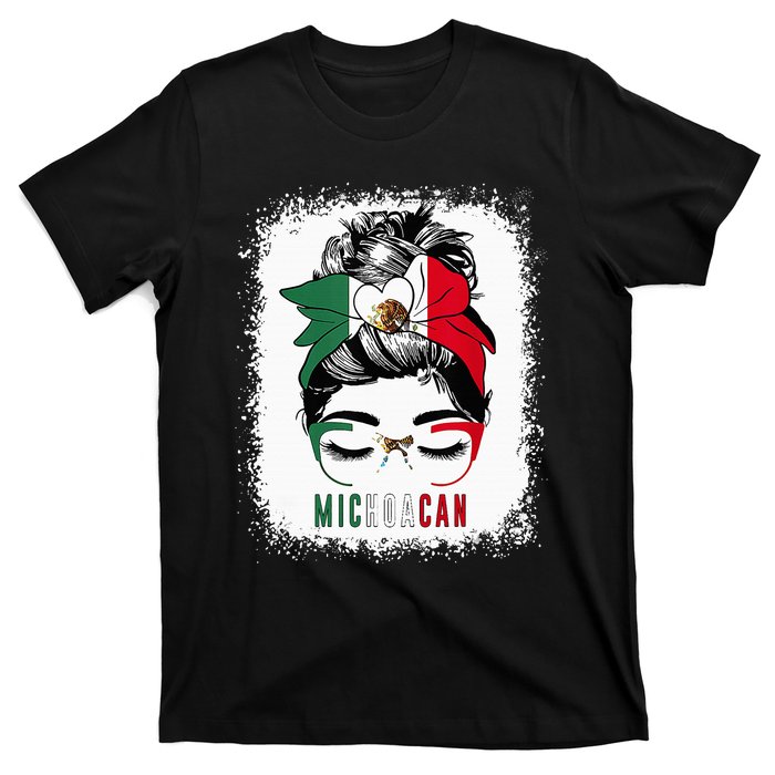 Michoacan Girl Messy Bun Bandana And Glasses Mexico Mexican T-Shirt