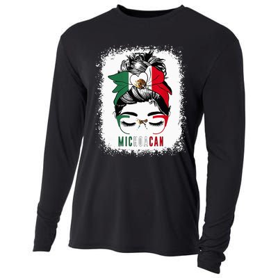 Michoacan Girl Messy Bun Bandana And Glasses Mexico Mexican Cooling Performance Long Sleeve Crew