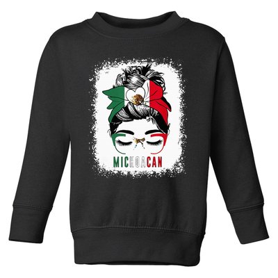 Michoacan Girl Messy Bun Bandana And Glasses Mexico Mexican Toddler Sweatshirt