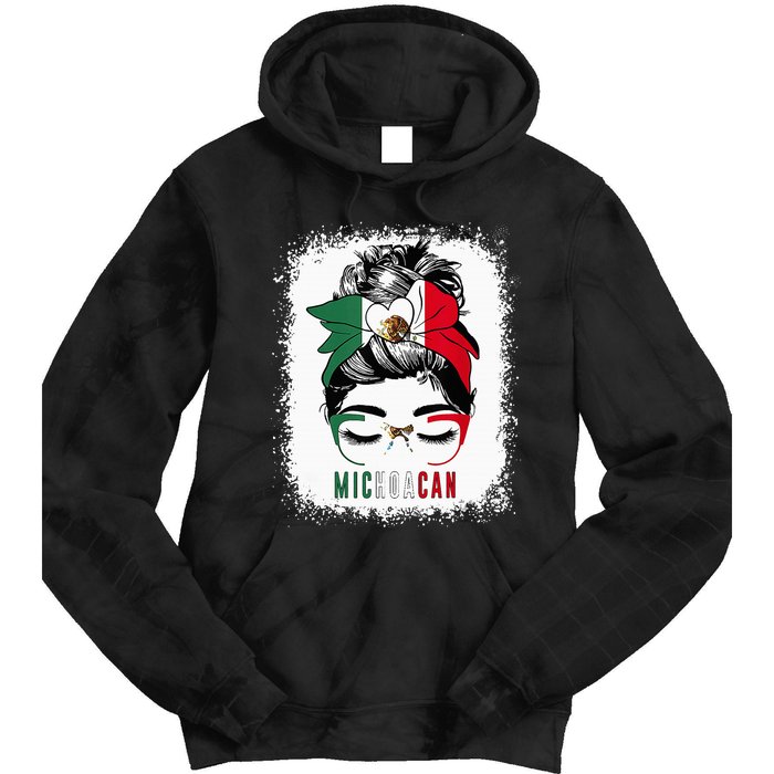 Michoacan Girl Messy Bun Bandana And Glasses Mexico Mexican Tie Dye Hoodie