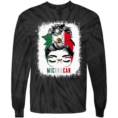 Michoacan Girl Messy Bun Bandana And Glasses Mexico Mexican Tie-Dye Long Sleeve Shirt