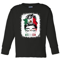 Michoacan Girl Messy Bun Bandana And Glasses Mexico Mexican Toddler Long Sleeve Shirt