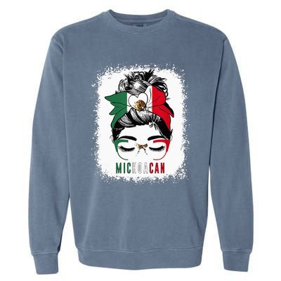 Michoacan Girl Messy Bun Bandana And Glasses Mexico Mexican Garment-Dyed Sweatshirt