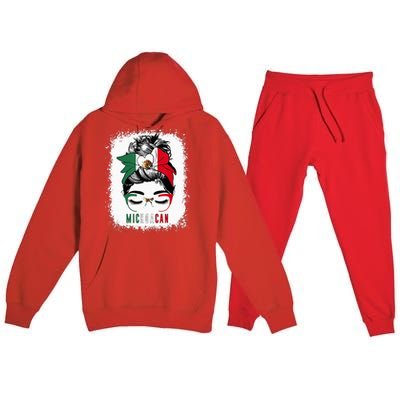 Michoacan Girl Messy Bun Bandana And Glasses Mexico Mexican Premium Hooded Sweatsuit Set