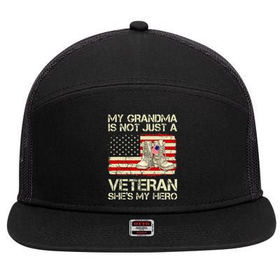 My Grandma Not Just Veteran She Is Hero Combat Boots US Flag 7 Panel Mesh Trucker Snapback Hat