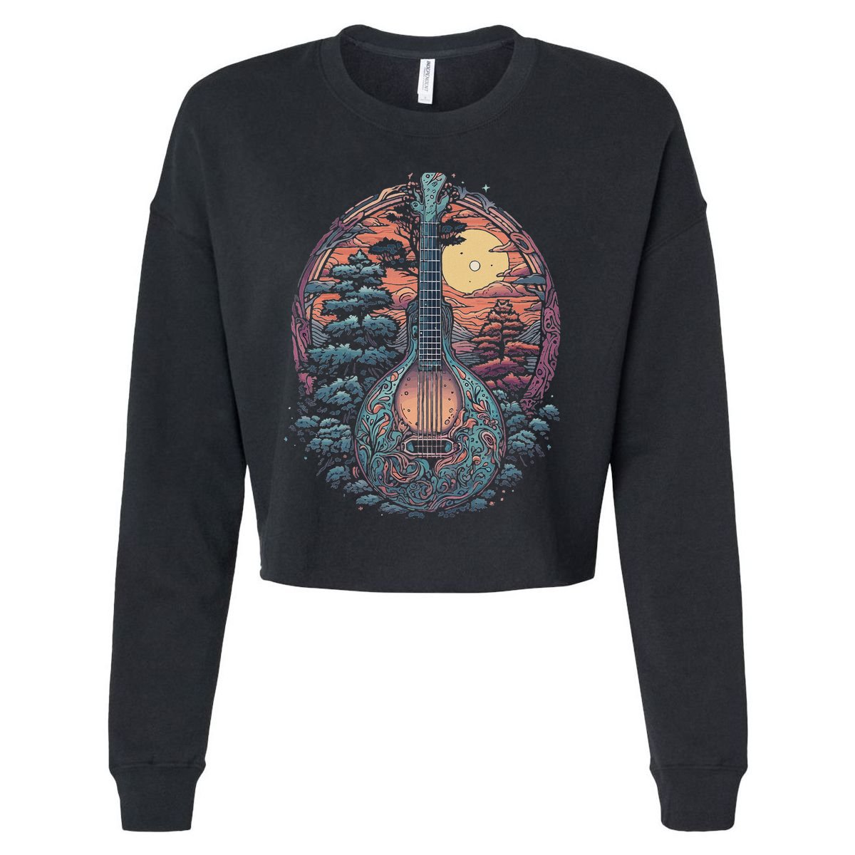Mandolin Guitar Nature Bluegrass Music Band Mando Art Cropped Pullover Crew