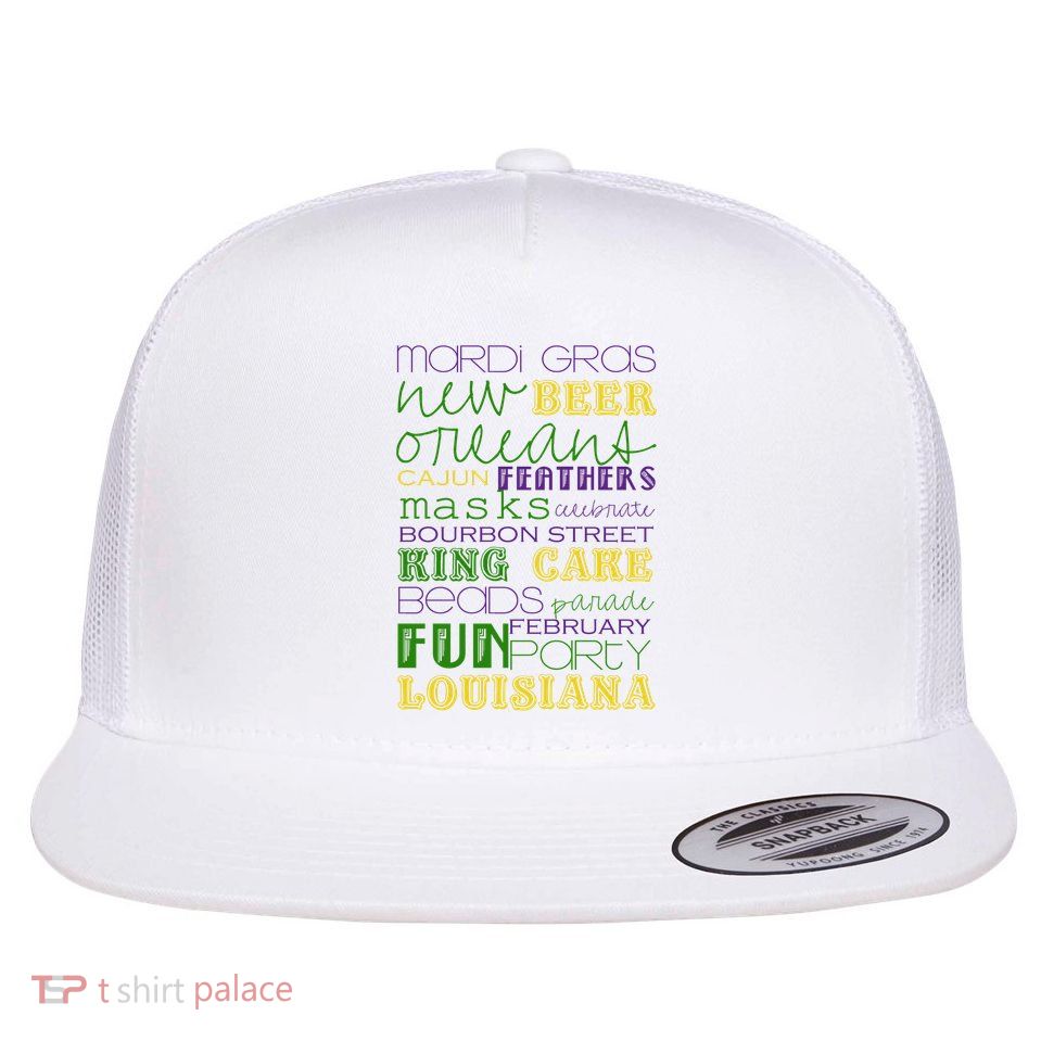 Mardi Gras New Orleans Festive Fun Party Flat Bill Trucker Hat