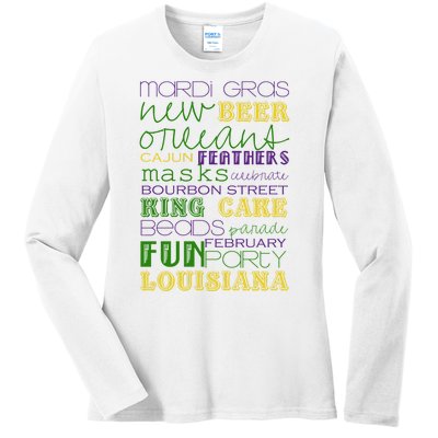 Mardi Gras New Orleans Festive Fun Party Ladies Long Sleeve Shirt