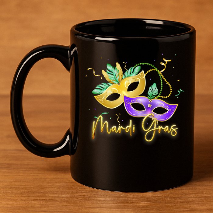 Mari Gras New Orleans Party 11oz C Handle Ceramic Mug