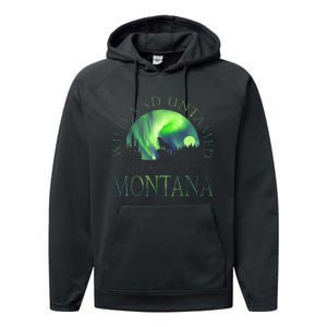 Montana Glacier National Park Northern Lights Performance Fleece Hoodie