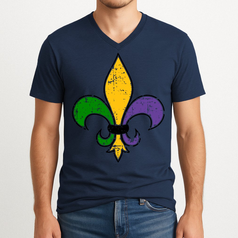 Mardi Gras New Orleans Fleur De Lis V-Neck T-Shirt