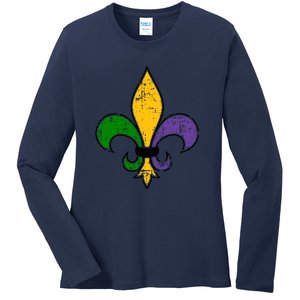 Mardi Gras New Orleans Fleur De Lis Ladies Long Sleeve Shirt