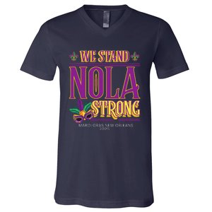 Mardi Gras New Orleans 2025 Funny Stand Nola Strong V-Neck T-Shirt