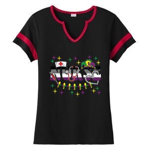 Mardi Gras Nurse Asexual Lgbtq Pride Rn Lpn Nursing Cute Gift Ladies Halftime Notch Neck Tee