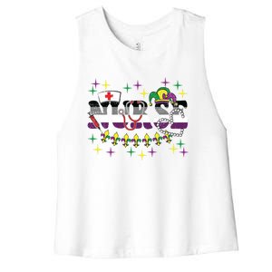 Mardi Gras Nurse Asexual Lgbtq Pride Rn Lpn Nursing Cute Gift Women's Racerback Cropped Tank