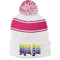 Mardi Gras New Orleans Retro Stripe Pom Pom Beanie