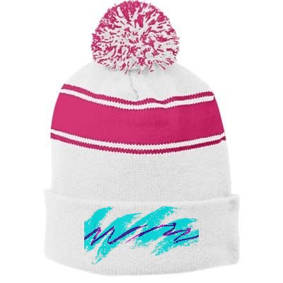 Millennials Geometric Nostalgia 90s Stripe Pom Pom Beanie