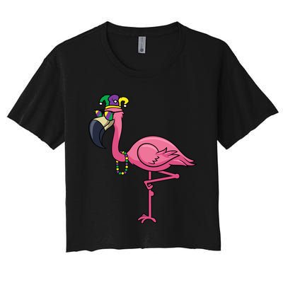 Mardi Gras New Orleans Flamingo Tall Women's Crop Top Tee