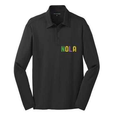 Mardi Gras Nola New Orleans Retro Party Gift Silk Touch Performance Long Sleeve Polo