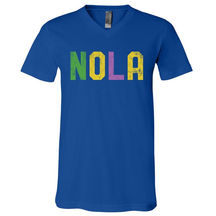 Mardi Gras Nola New Orleans Retro Party Gift V-Neck T-Shirt