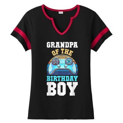 Men Grandpa Of The Birthday Boy Matching Video Gamer Birthday Ladies Halftime Notch Neck Tee